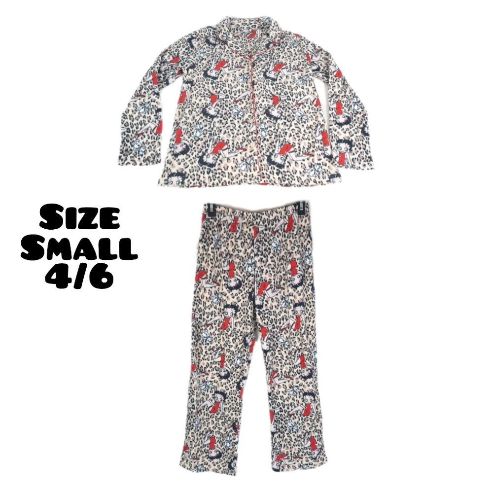 🛍Betty Boop Pajamas W/ Leopard Print Ladies Size 4/6 By King Features  c9